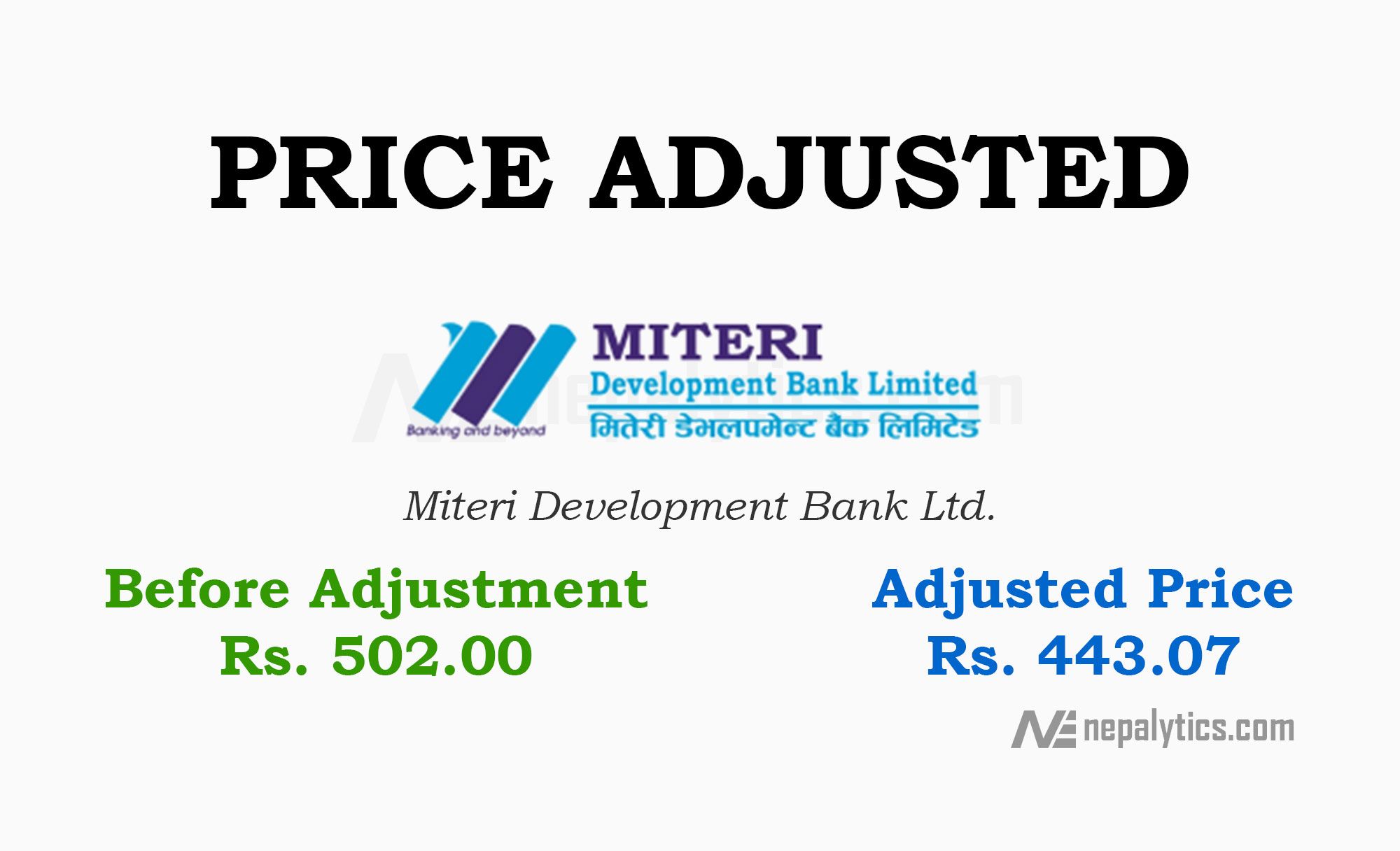 Price Adjustment of 13.3% of Bonus Share of Miteri Development Bank Ltd.