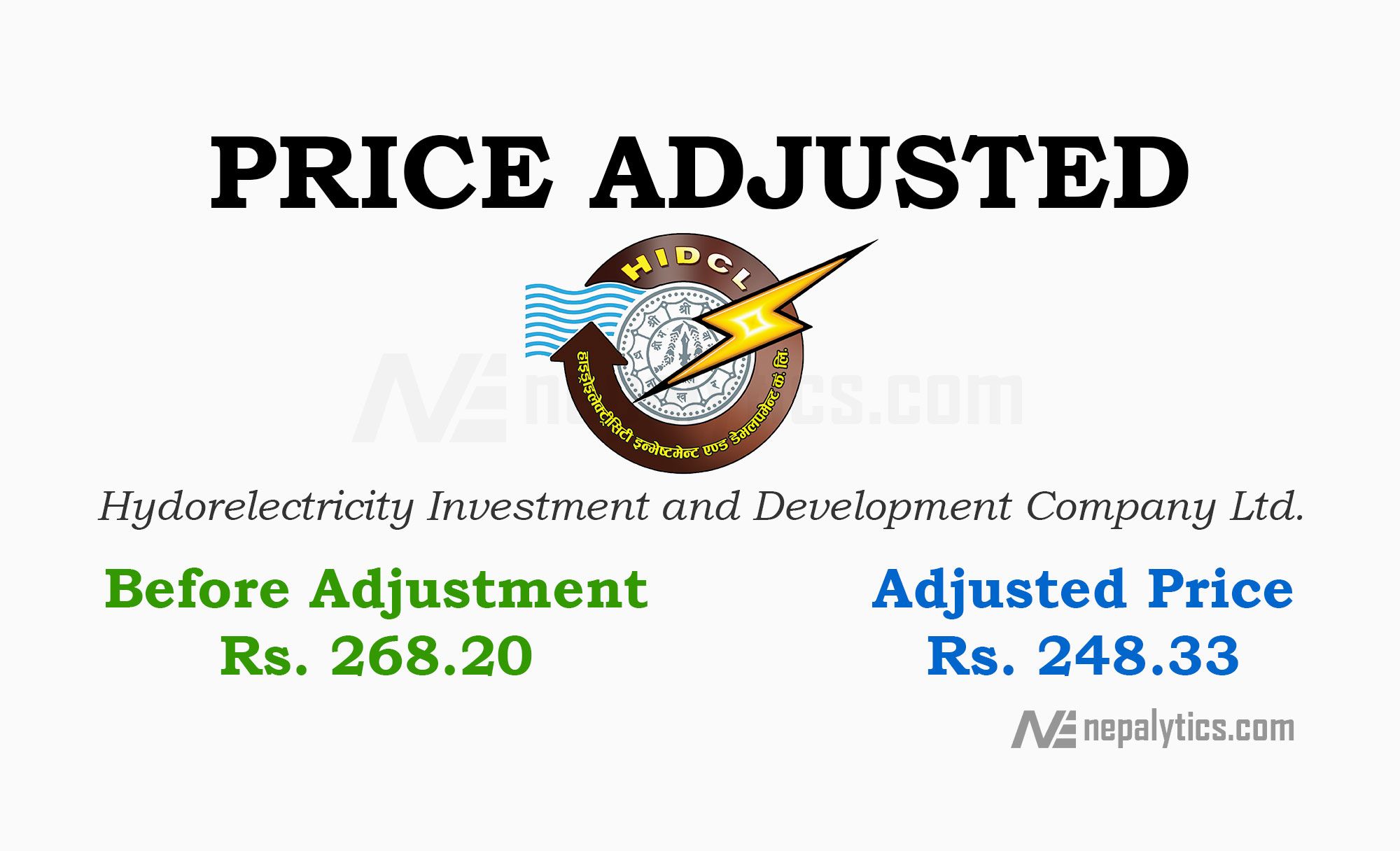 Price Adjustment for 8% of Bonus Share of Hydorelectricity Investment and Development Company Ltd.