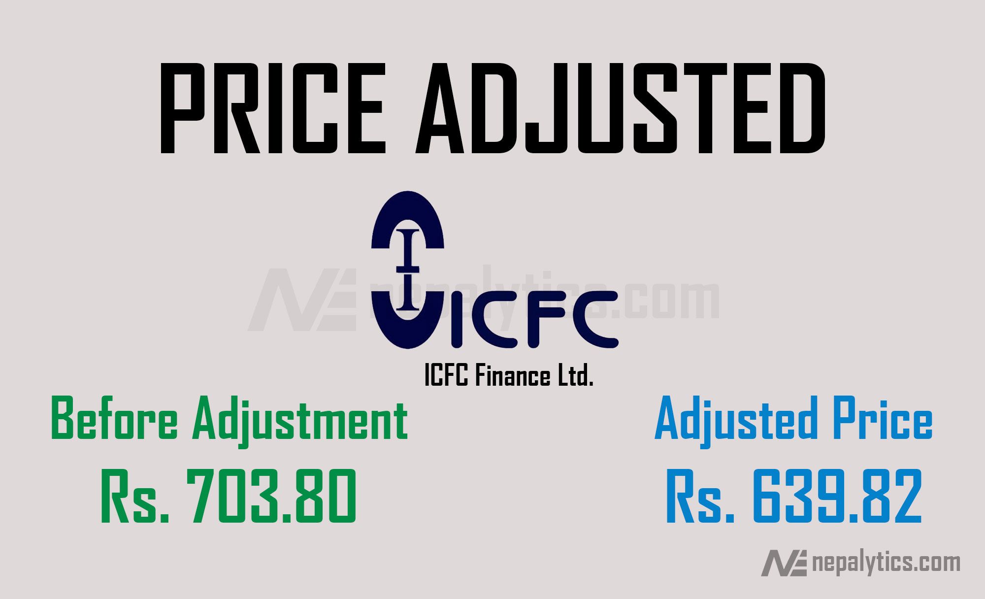 Price Adjustment of 10% of Bonus Share of ICFC Finance Ltd.