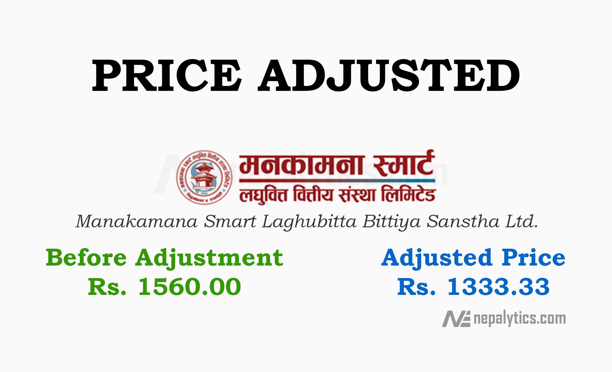Price Adjustment for 17% of Bonus Share of Manakamana Smart Laghubitta Bittiya Sanstha Limited