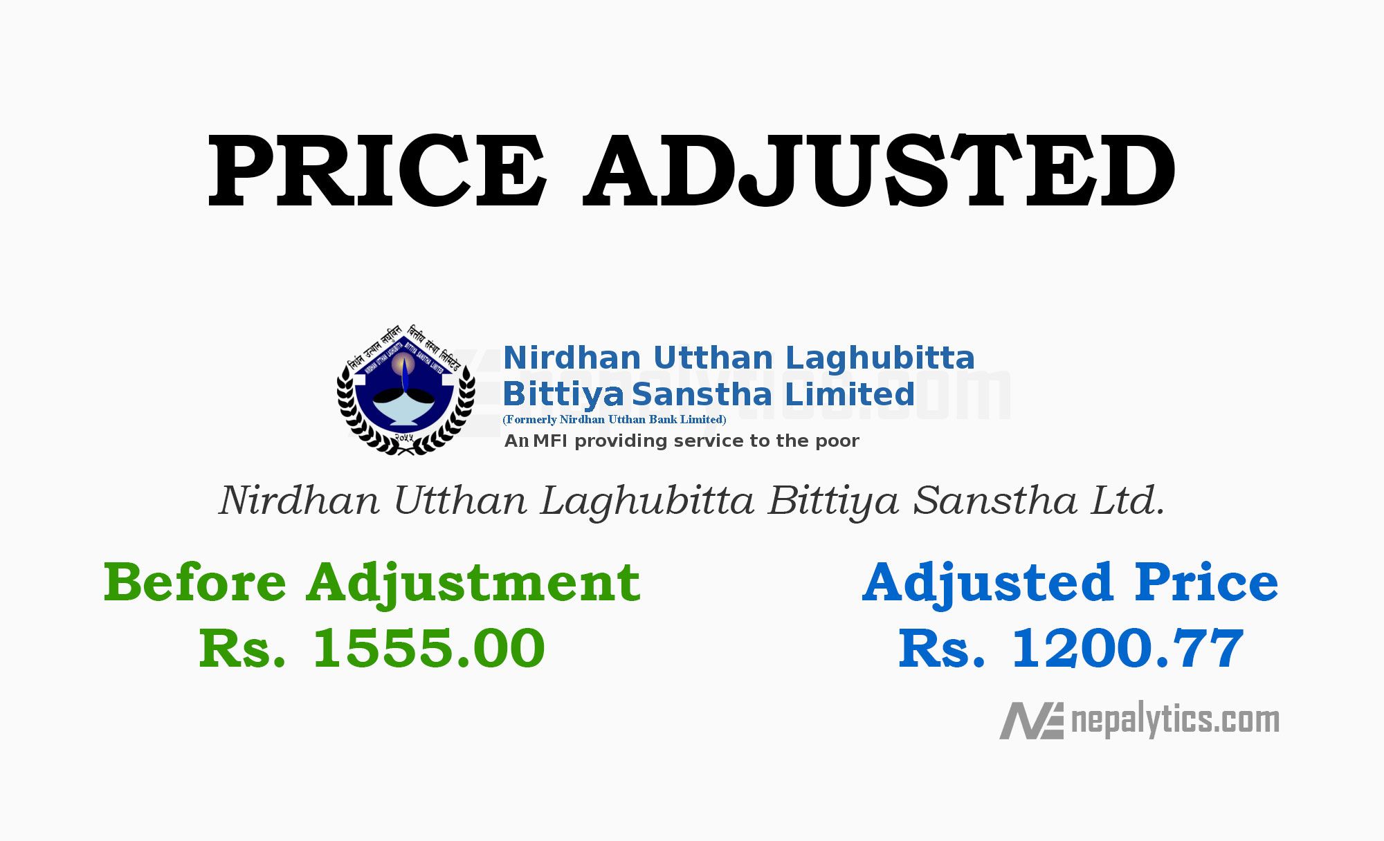 Price Adjustment for 29.5% of Bonus Share of Nirdhan Utthan Laghubitta Bittiya Sanstha Ltd.